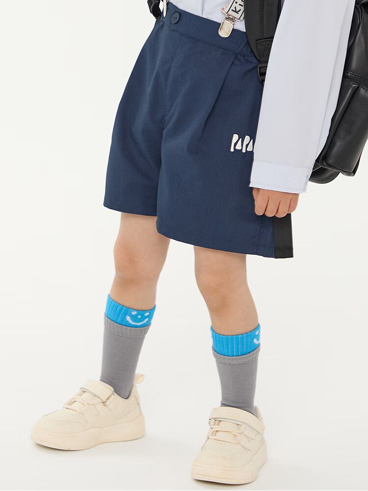 Papa Spring Children's Pants, Boys And Girls Preppy Style Versatile Kindergarten Shorts, Navy Blue-Short Pants, 120cm 12