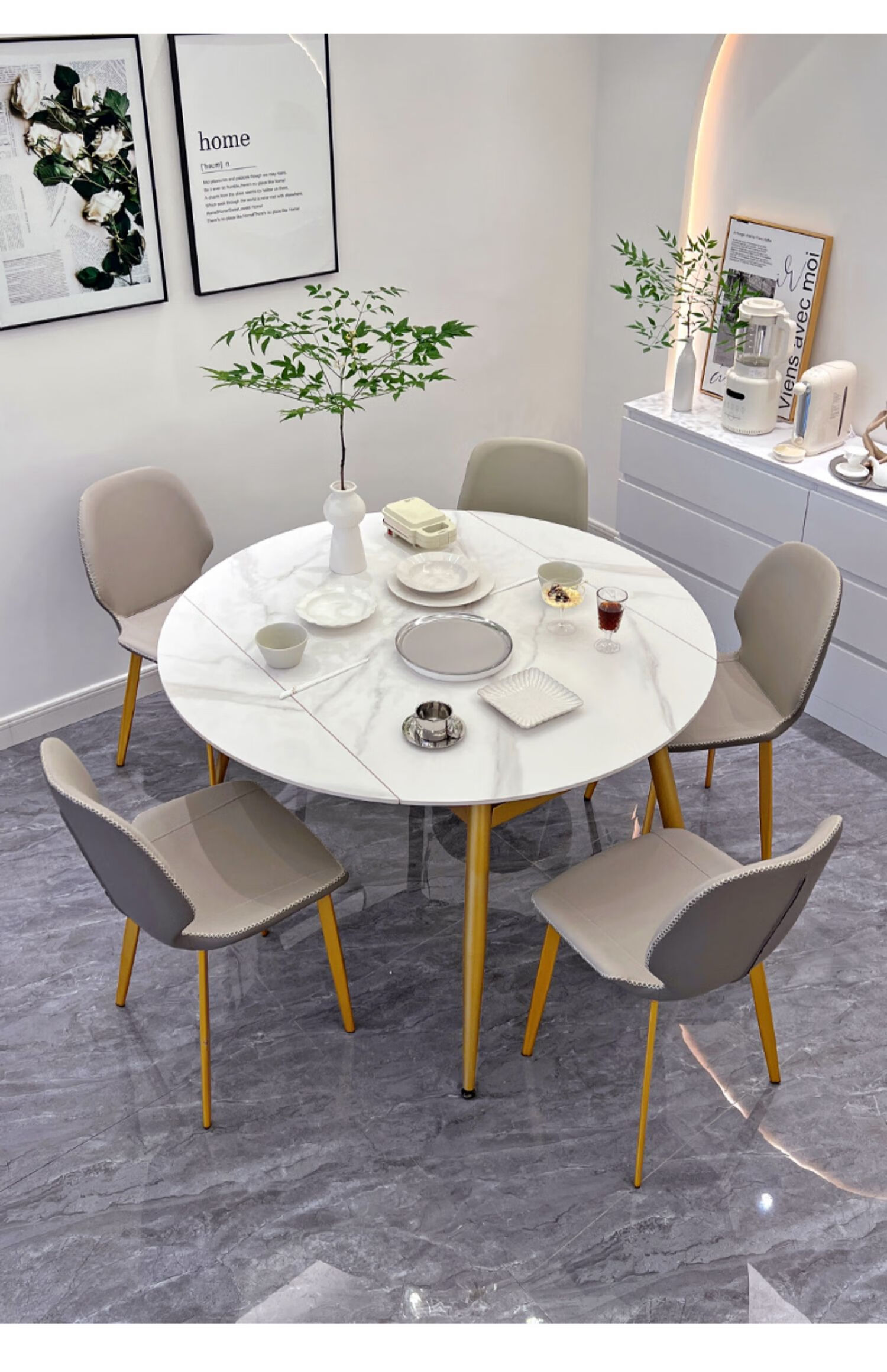 sivir奶油风现代简约可伸缩圆餐桌餐桌椅组合家用小户型餐桌椅 h2餐椅