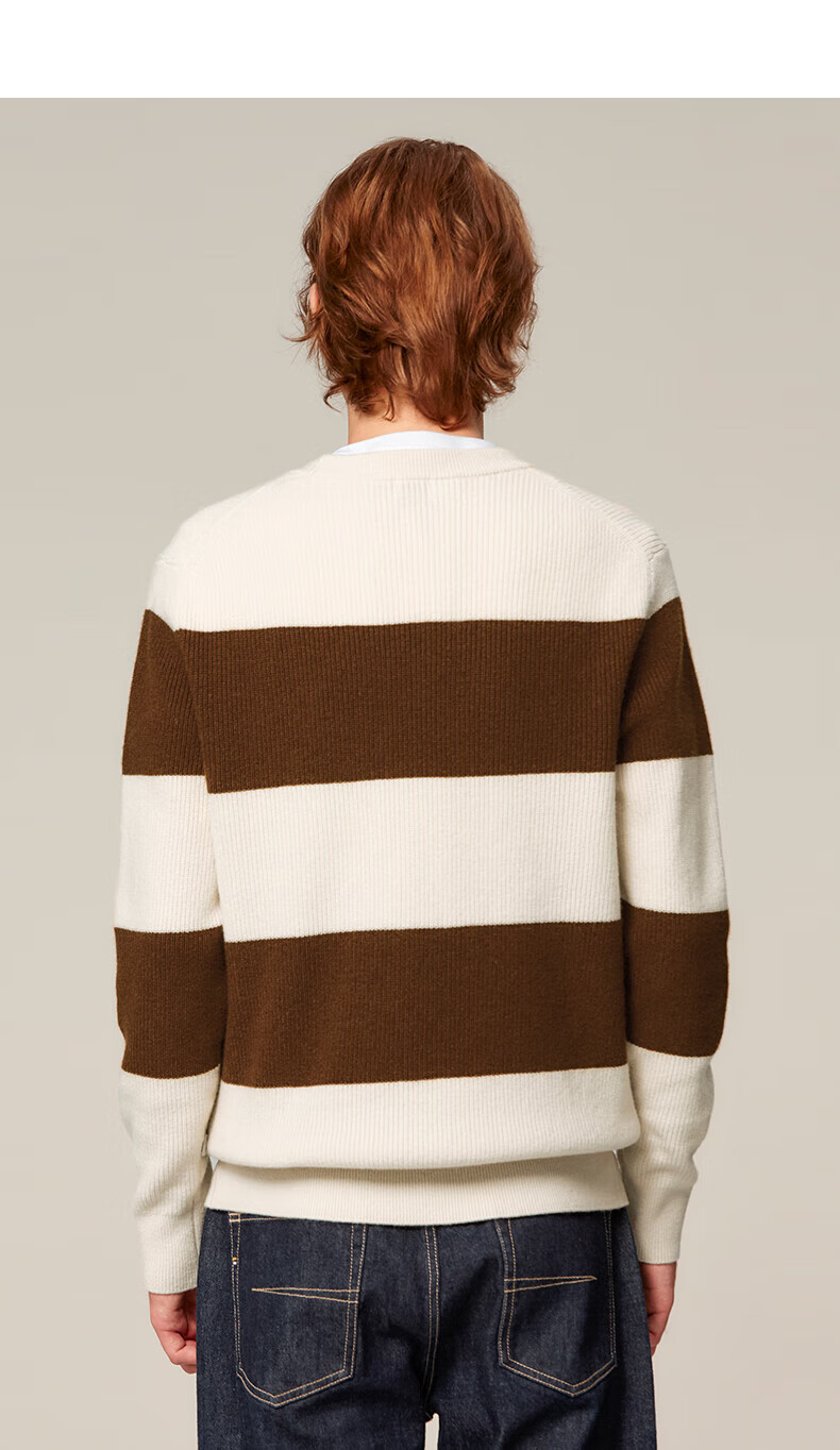 HAZZYS Men's Colorblock Striped Wool Sweater ABYZD0BDI28 Ivory IV 180/100A50 8