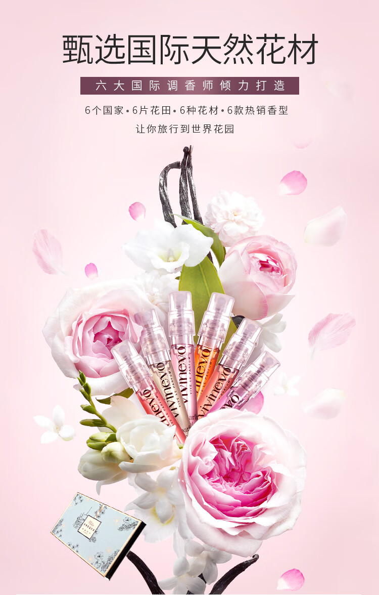 维维尼奥（VIVINEVO）女士香水清新花香茉莉樱花持久   清新女生香水小样6支装 世界花园小套盒1.8ml*6