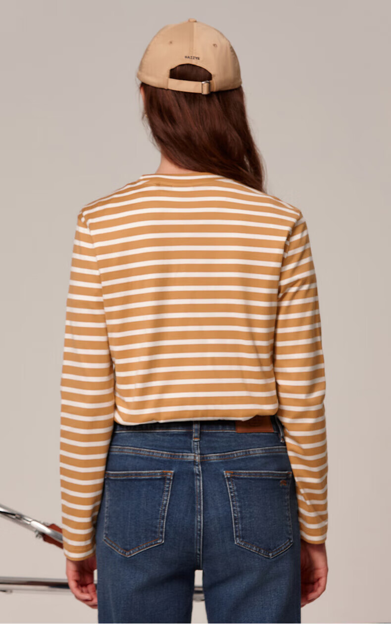 HAZZYS Women's Striped Long-Sleeve T-Shirt ABTSE0BCX01, Navy Blue NV, 165/88A40 8