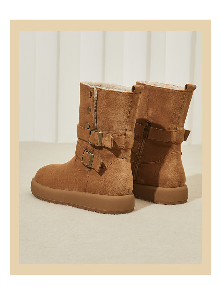 DAPHNE Women's Fleece-Lined Snow Boots New Winter Warmth Cold-Resistant Student Thick-Soled Mid-Calf Height-Increasing Cotton Boots Coffee Color Size 37 6