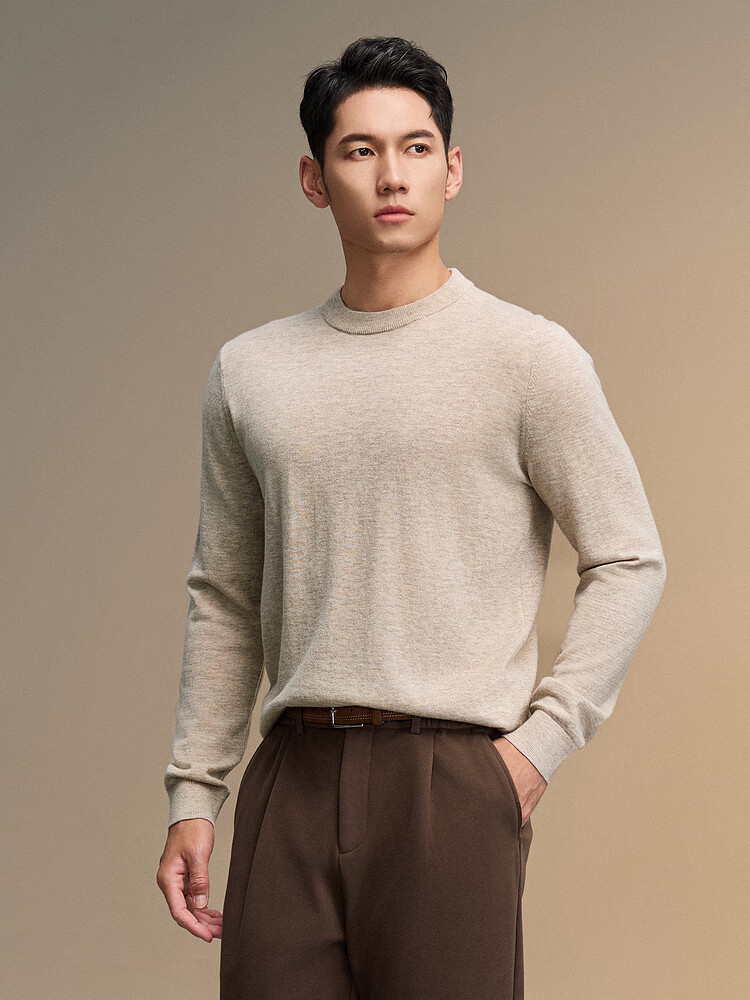 HLA Long-Sleeve Knit Sweater for Men, Lightweight Business Pure Wool Thermal Undershirt for Winter 2