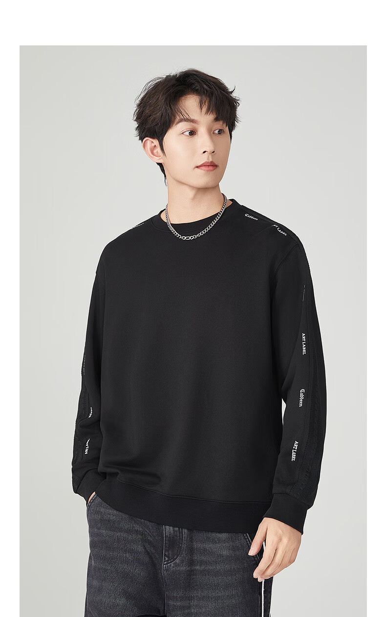 CABBEEN 340G Pure Cotton Sweatshirt, Autumn Loose Fit Streetwear Structural Style, Coal Black 01, Size 54 5