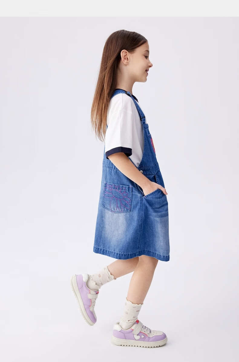 M.Latin Children's Clothing Girls' Dress Summer 2024 New Style Big Girl Suspender Dress Denim Light Blue 110cm 10