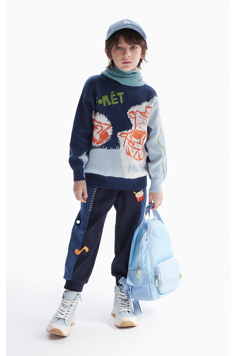 MQD [Designer Series] Boys' Crew Neck Sweater, Spring And Autumn Style Children's Knitwear, Navy Blue, Size 160 4