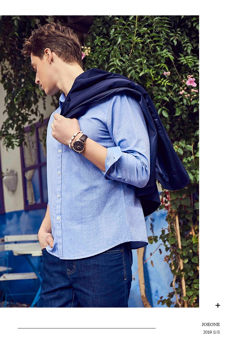 九牧王休闲长袖衬衫男士商务休闲纯棉青年衬衣男jc391013t灰色标准版