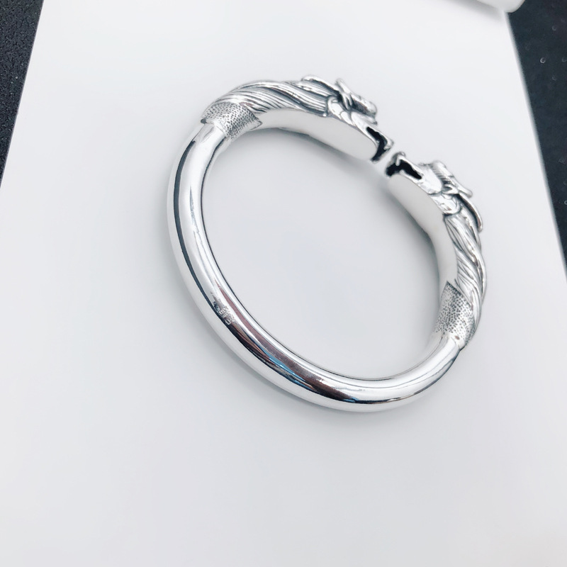 老凤凰 双龙头银手镯男士时尚 999足银貔貅银镯子护身转运霸气个性龙