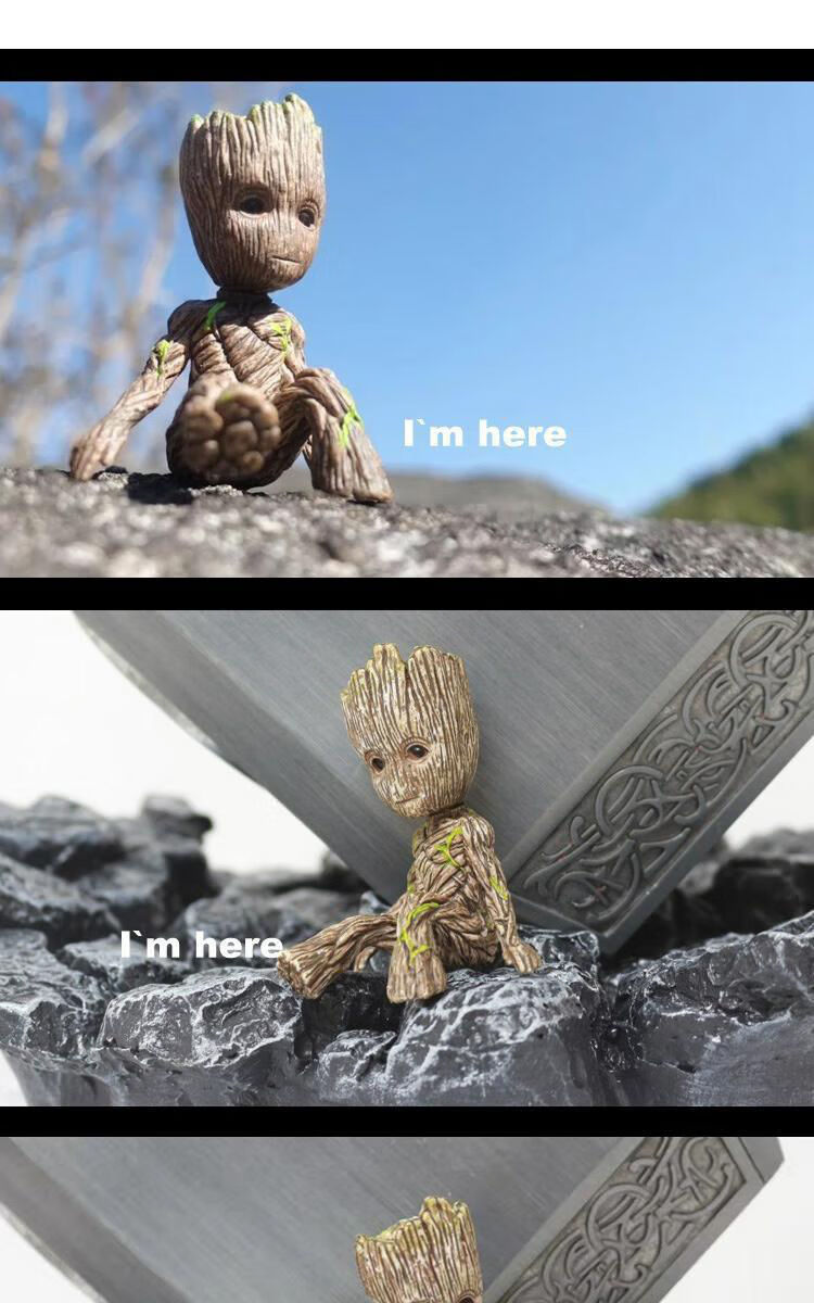 坐姿格鲁特袖珍版树人宝宝摆件模型银河护卫队手办巴西木盆栽玩具