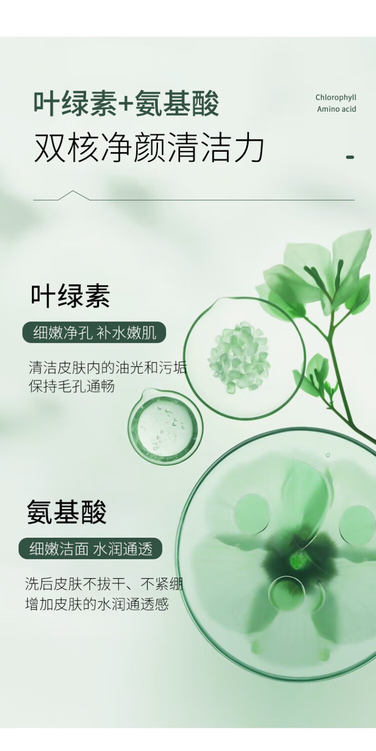 CINBI叶绿素氨基酸洗面奶清洁黑头毛孔油痘去角质亚马逊白泥洁面泥男女 氨基酸洗面奶 100g 【净颜透润】