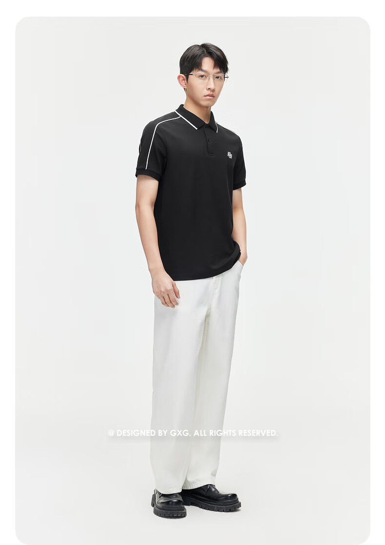 GXG Men's Clothing, 2024 Summer New Arrival, Contrasting Color Embroidery Casual Short-Sleeve Polo Shirt for Men, Khaki Color, Size 180/XL 5