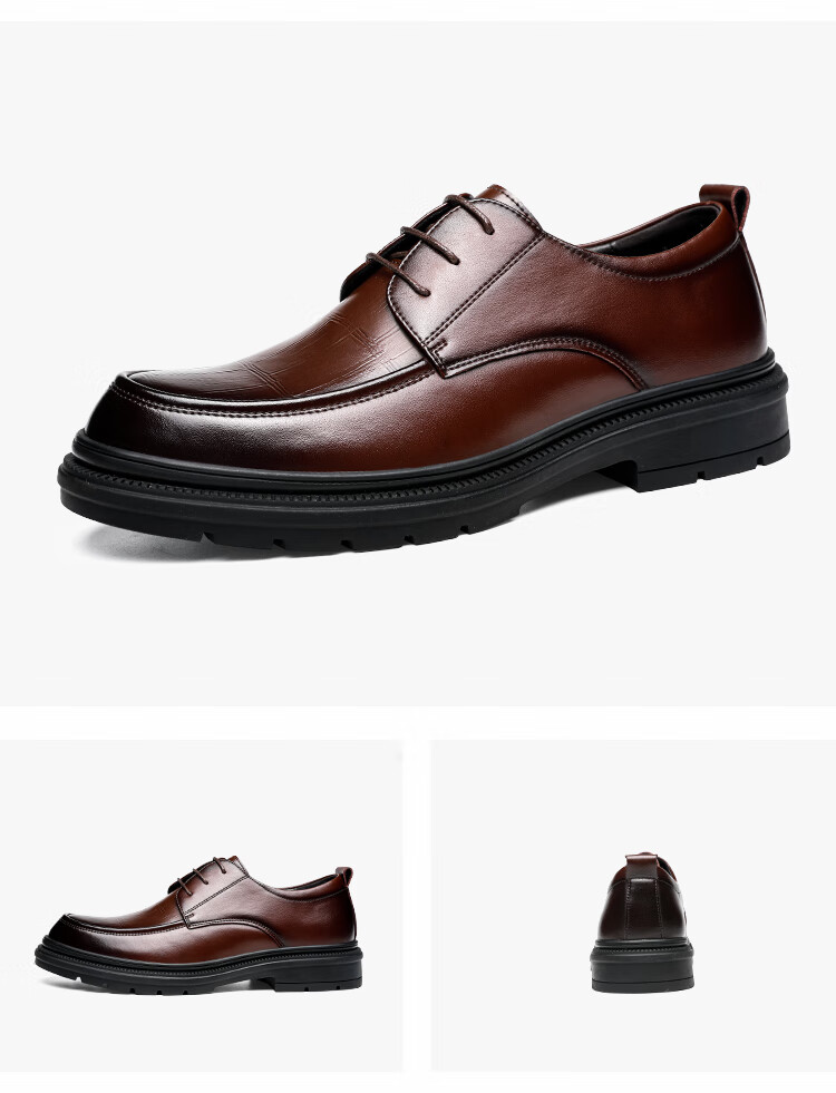 CARTELO Men's Leather Shoes, Cowhide Business Casual Leather Shoes, British Style Thick-Soled Men's Wedding Shoes, Work Shoes, 9788 Black, Size 38 19