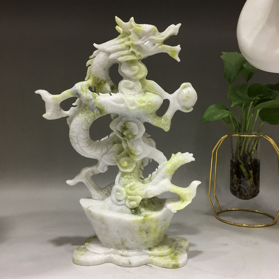 白凤凰天然岫玉盘龙摆件岫岩玉石雕刻艺术品家居装饰摆设 天然岫玉