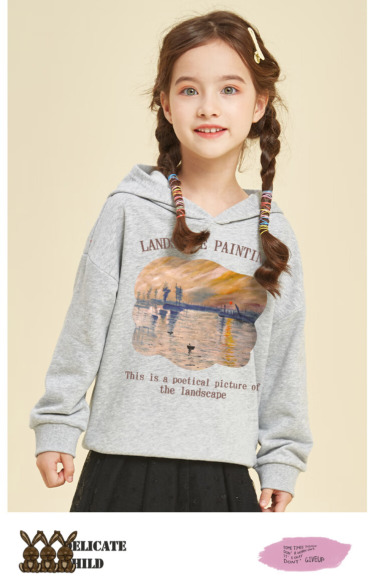Jeanswest Girls' Sweatshirt, Spring And Autumn Style 2025, Sweet-Style Top for Girls, Children's Hooded Clothing, Casual Autumn Wear for Older Kids 10