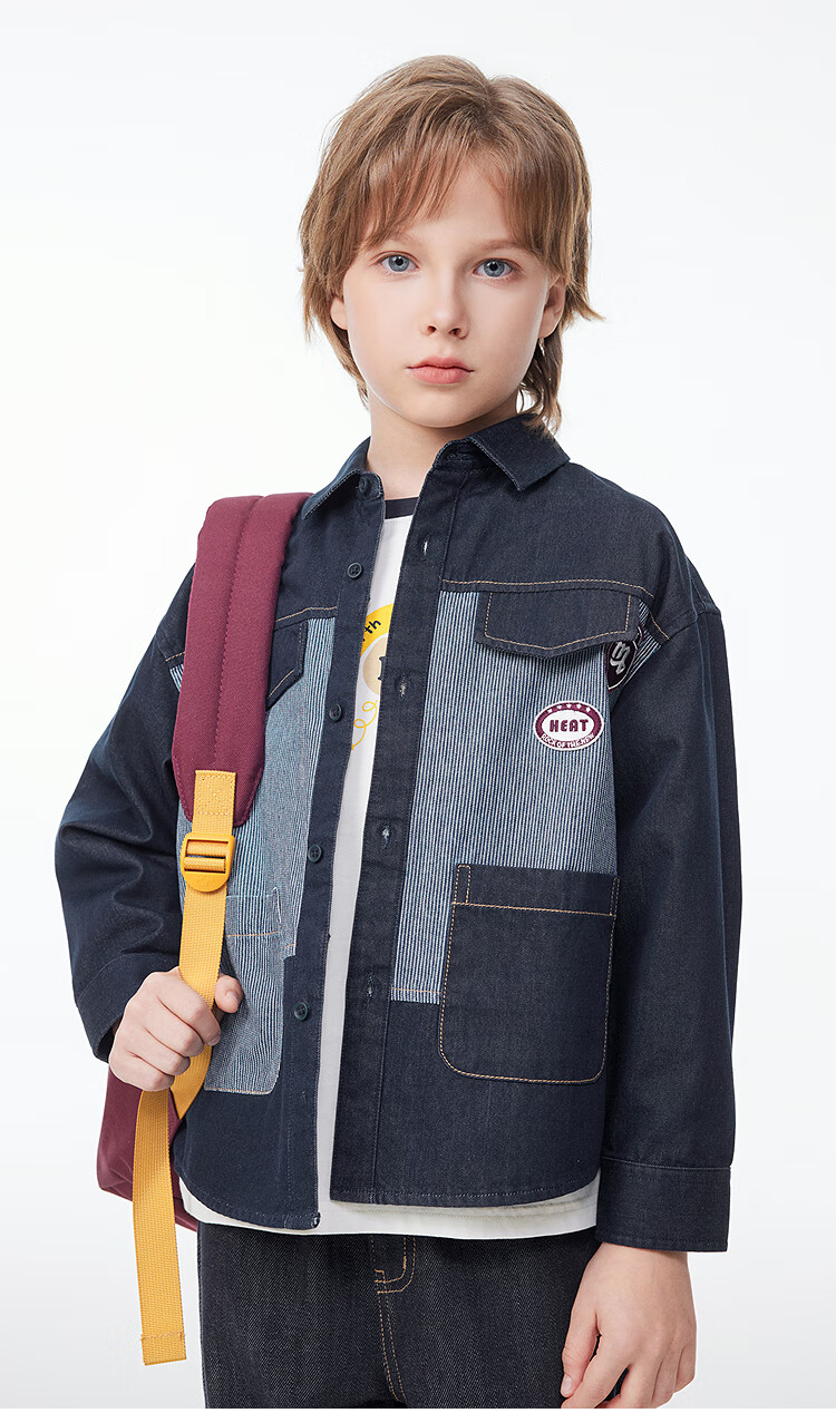 MQD Boys' Preppy Style Children's Jacket Denim Shirt, Original Denim Color, Size 130 2
