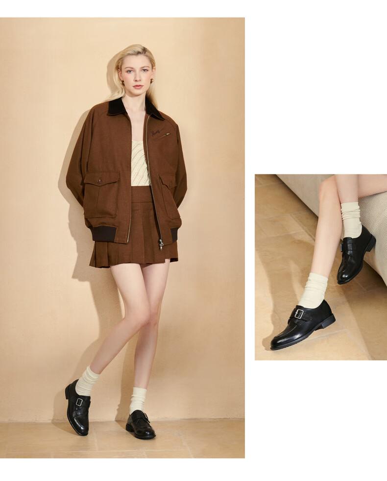 Joy&peace Dong Jie's Style Free Poetry Washed Cowhide Leather Loafers with Chunky Heel for Men And Women, Black, Size 38 11