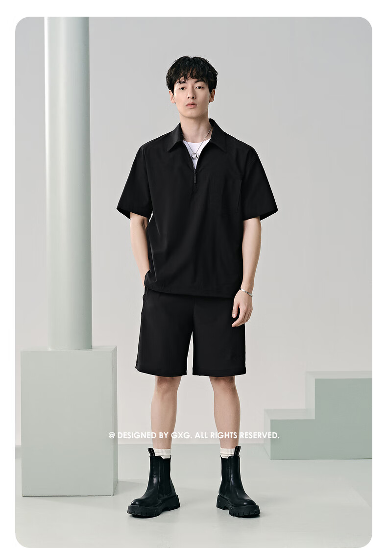 GXG Men's Outdoor Workwear Polo Shirt Half-Zip Collar Short Sleeve Summer Black 3XL 5