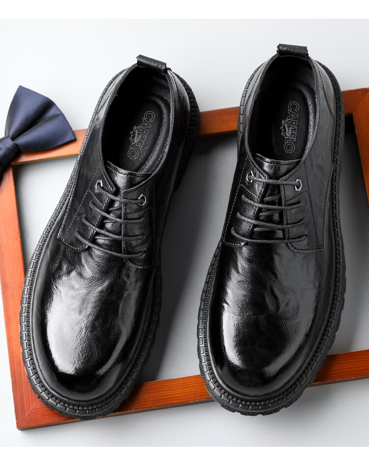 CARTELO CARTELO Hand-Grabbed Cowhide Men's Shoes, Thick-Soled Heightening Shoes, Business Casual Leather Shoes for Men, 9790 Black, Size 44 2