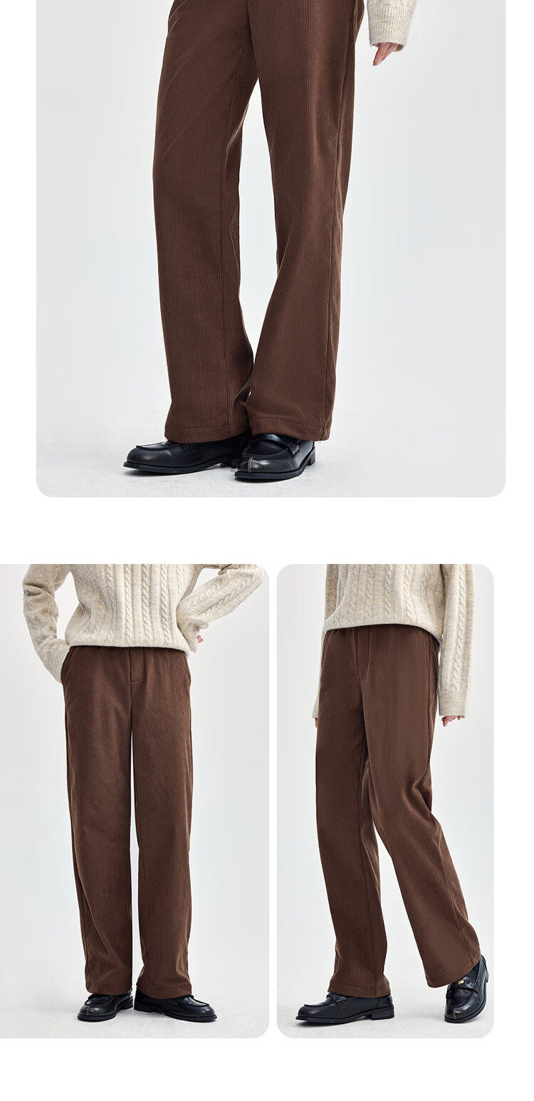 Giordano Women's Corduroy Pants with Brushed Fleece Lining, Retro Style Elastic Waist Casual Trousers for Women 05414670 9