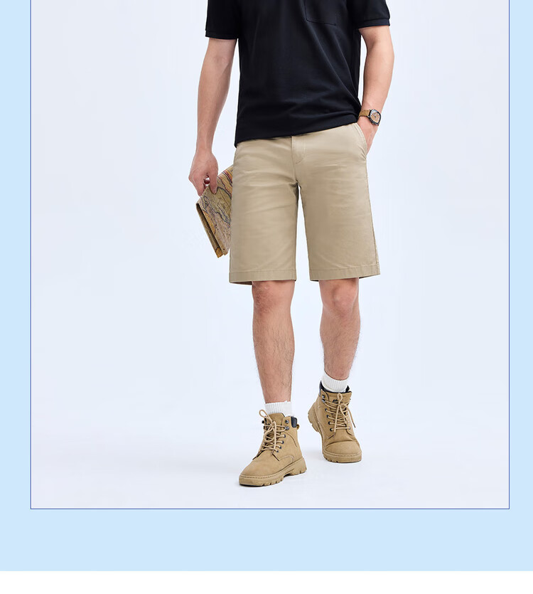 Giordano Casual Shorts for Men, Elastic Lycra Cotton Woven Pants, Mid-Rise Thin Five-Point Shorts for Men, 01104341 9