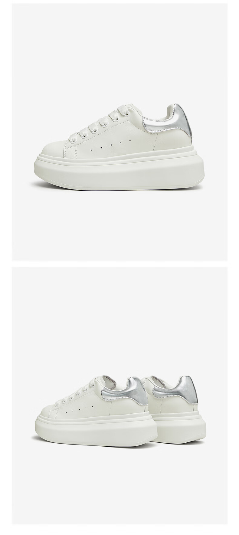 TATA Women's Shoes, Cream Bubble Thick-Soled Shoes, White Sneakers, Breathable Casual Skateboard Shoes, White/silver, Size 38 7