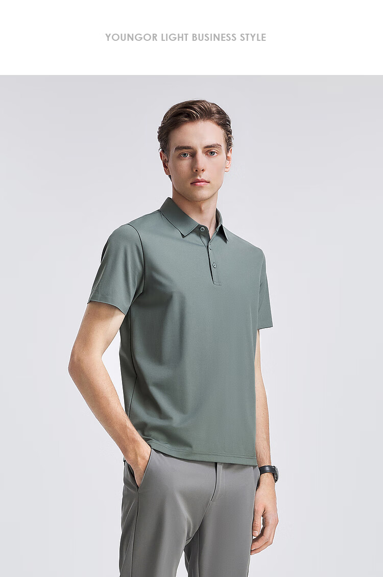 YOUNGOR POLO Men's, Summer Young Men's Business Casual Short-Sleeve High-End Polo Shirt, Gray, S 15