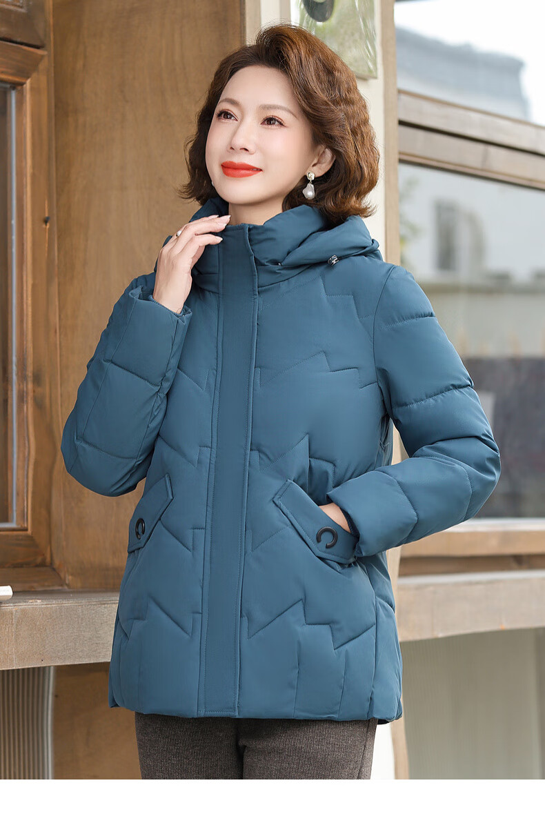 Hengyuanxiang Middle-aged Mom Winter Mid-length Down Cotton Jacket Thickened Fleece-lined Coat for Middle-aged and Elderly Women 8