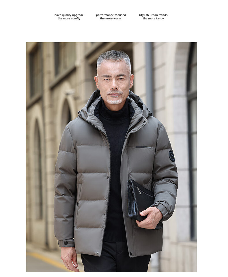Yalu down Jacket for Men, Winter Warmth, Duck Down, Detachable Hood, Middle-Aged And Elderly Dad Style, Men's Short Coat, Outerwear 23
