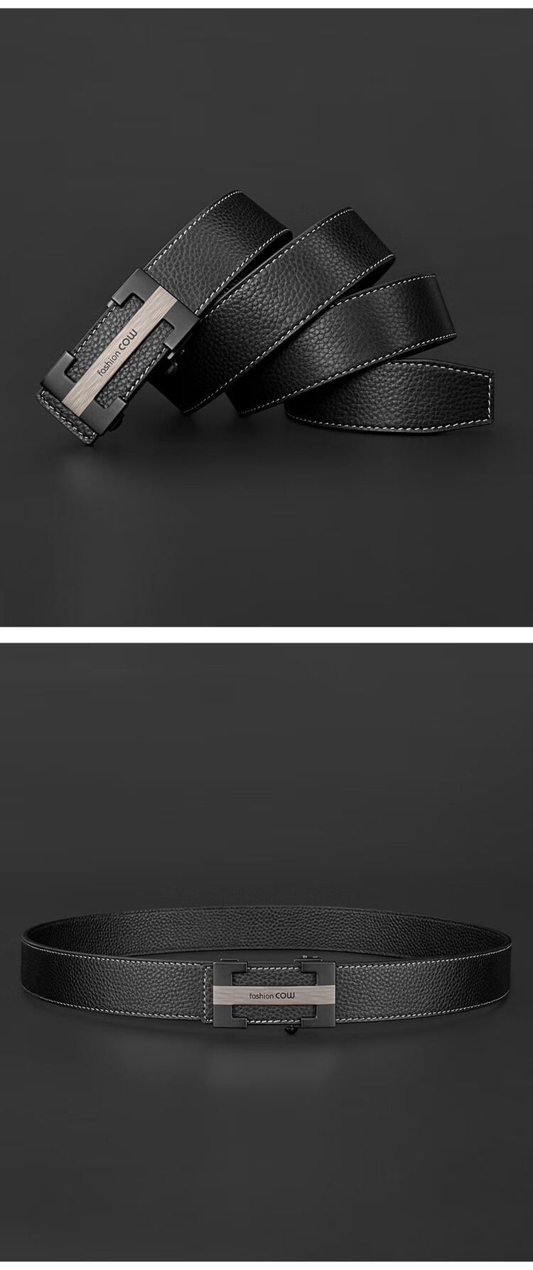 COW Men's Automatic Buckle Genuine Leather Casual Top-Grain Cowhide Belt, Gift Box for Boyfriend Or Father, 998 Black 11