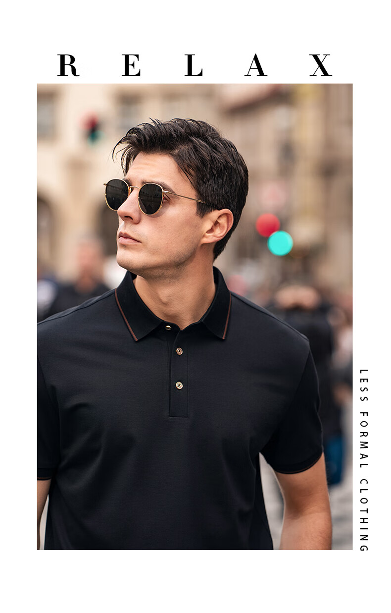 Mr. Bu Patented Collar Contrast Color Three-Button Polo Shell Button Breathable Short Sleeve T-Shirt Saddle Brown XL (180) 7