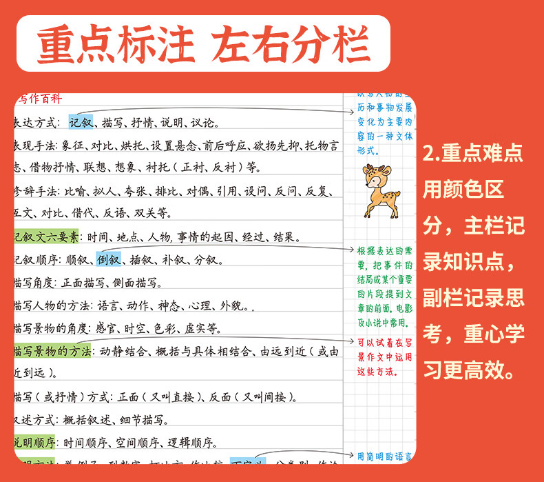 7，黃岡【學霸筆記】1-6年級上冊 語數英歸納縂結全套知識大全 小學通用-語文 無槼格