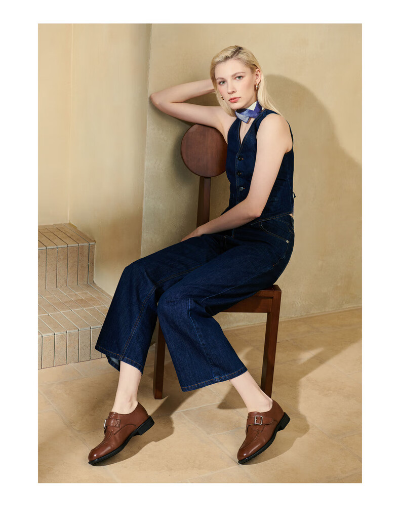 Joy&peace Dong Jie's Style Free Poetry Washed Cowhide Leather Loafers with Chunky Heel for Men And Women, Black, Size 38 12