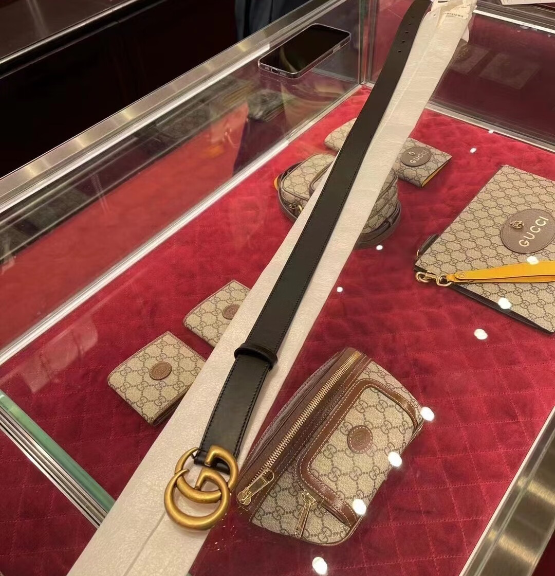 【国内现货】gucci古驰3cm皮带双g经典百搭复古金扣百搭牛皮腰带 黑色
