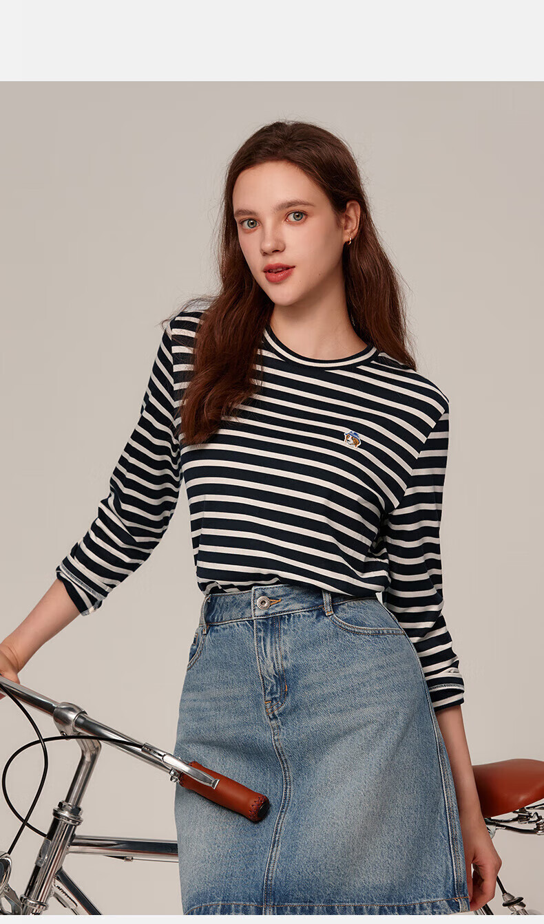 HAZZYS Women's Striped Long-Sleeve T-Shirt ABTSE0BCX01, Navy Blue NV, 165/88A40 10