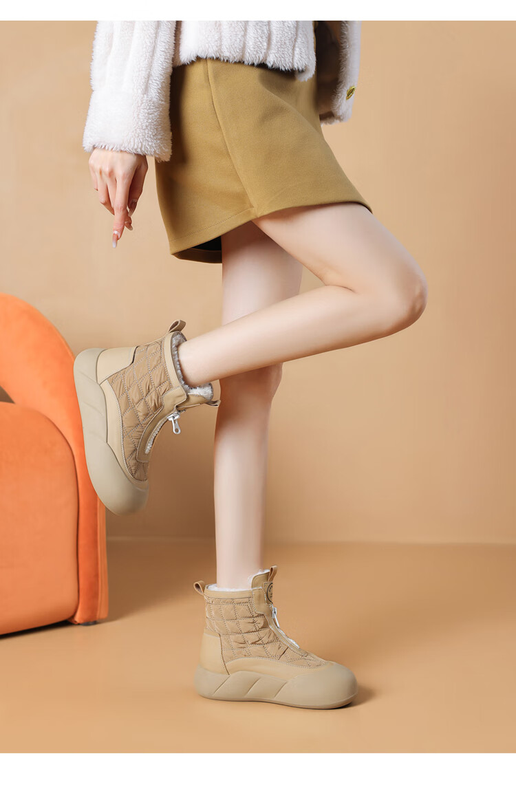 DAPHNE Winter Warm Thick-Soled Non-Slip Furry Snow Boots Northeast Cotton Short Boots Apricot 38 8