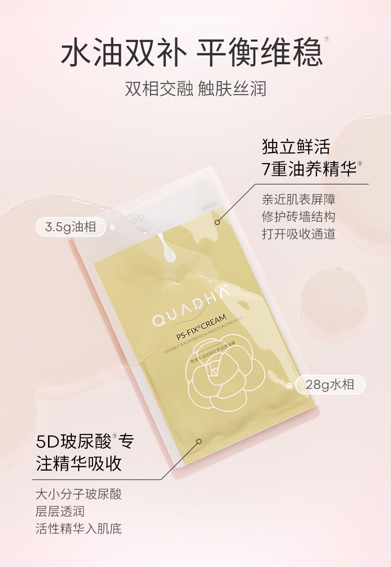 夸迪夸迪夸迪面膜华熙玻尿酸深层补水保湿滋润面膜男女适用 双仓面膜5片