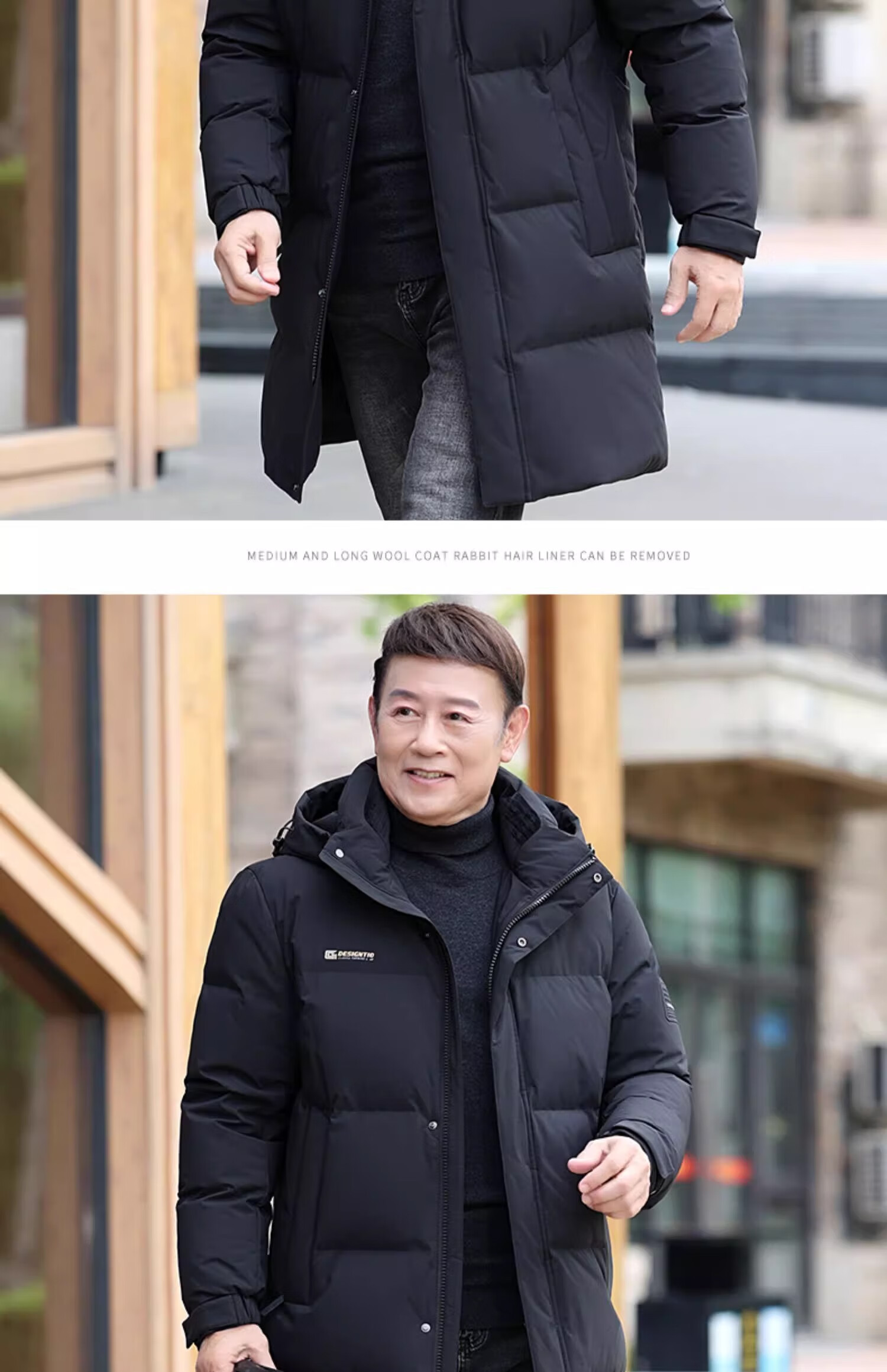 Yalu Mid-Length down Jacket for Men, Winter Detachable Hooded Coat for Middle-Aged And Elderly Fathers, Warm Duck down Men's Outerwear 19