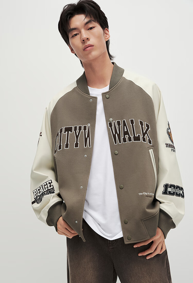Taipingniao Men's Clothing [JINGDONG Exclusive], Jacket American Retro Baseball Jacket Autumn Embroidery, Brown Yellow, XL 5