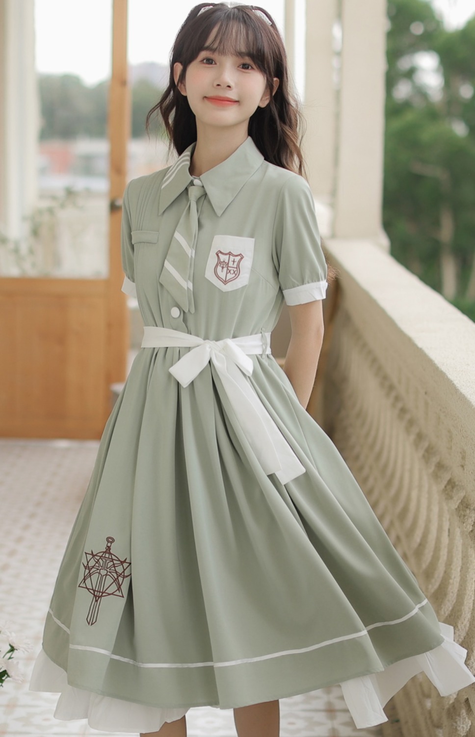 裙辣妹套装jk连衣裙女夏季2022新款学院风刺绣拼接领带过膝中长款甜美