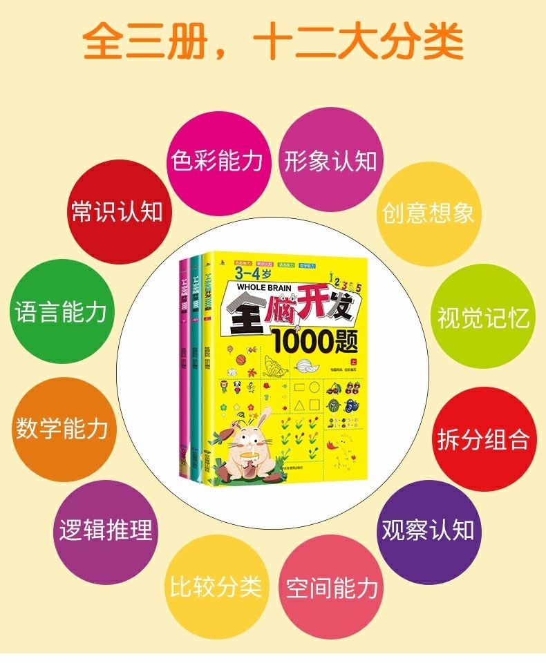 【全套3本】3-4岁全脑开发10001000全脑开发3-4岁规格题 【3册】全脑开发1000题(3-4岁 无规格详情图片8