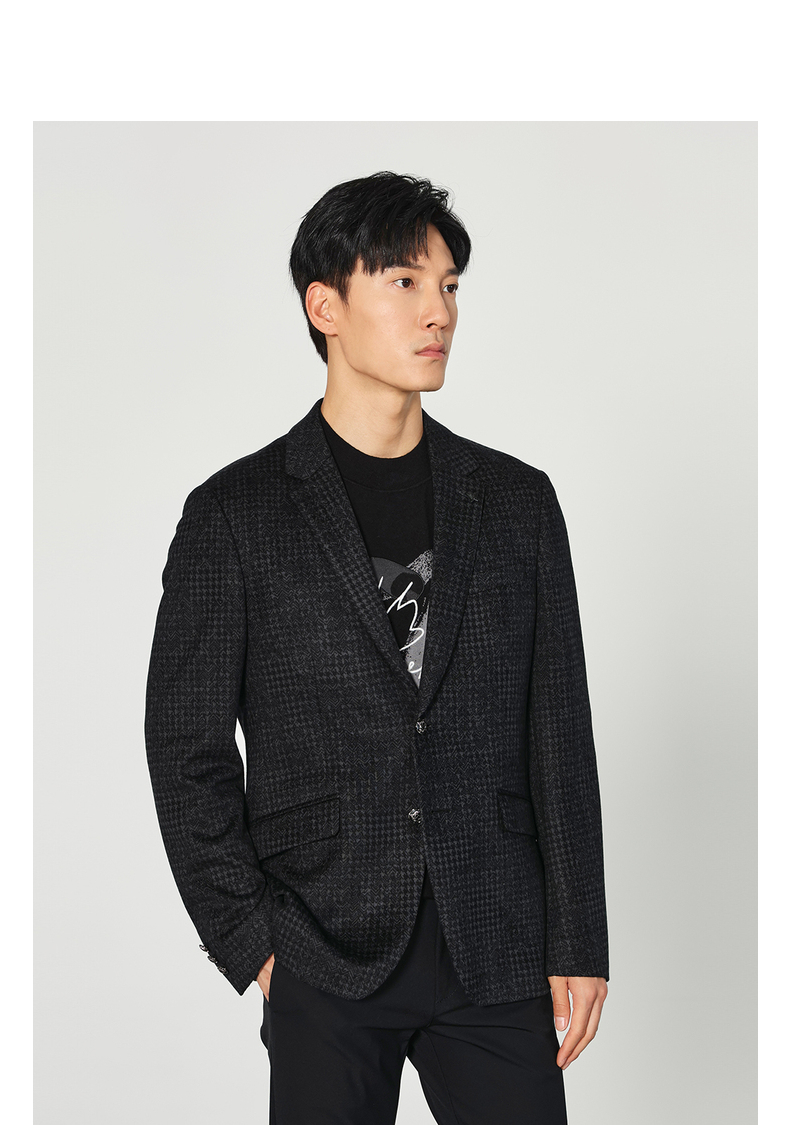 利郎休闲西服外套男修身版秋季时尚含绵羊毛男士单西 青灰色(21qdx823