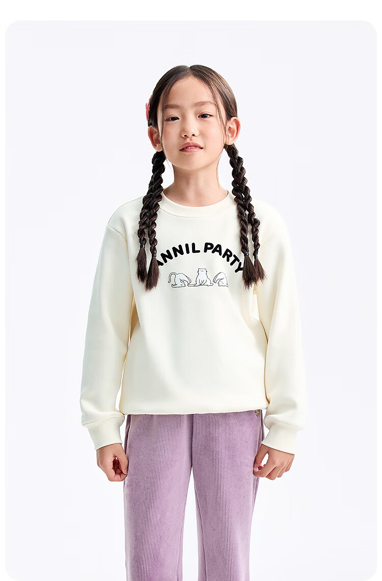Annil Kids Boys and Girls Crew Neck Long Sleeve Fleece Sweatshirt 2025 Winter New Milk Candy White 160 4