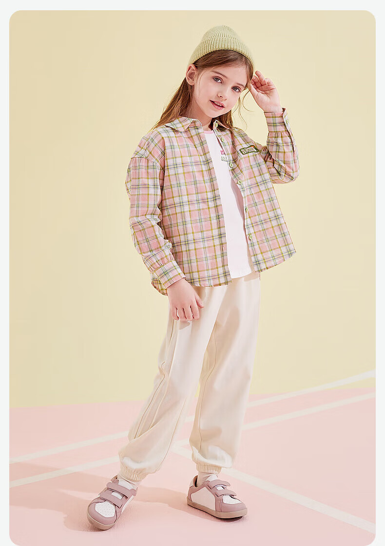 DEESHA Girls' Plaid Shirt Top for Autumn 2025, Trendy Yellow Plaid Design, Size 130 4