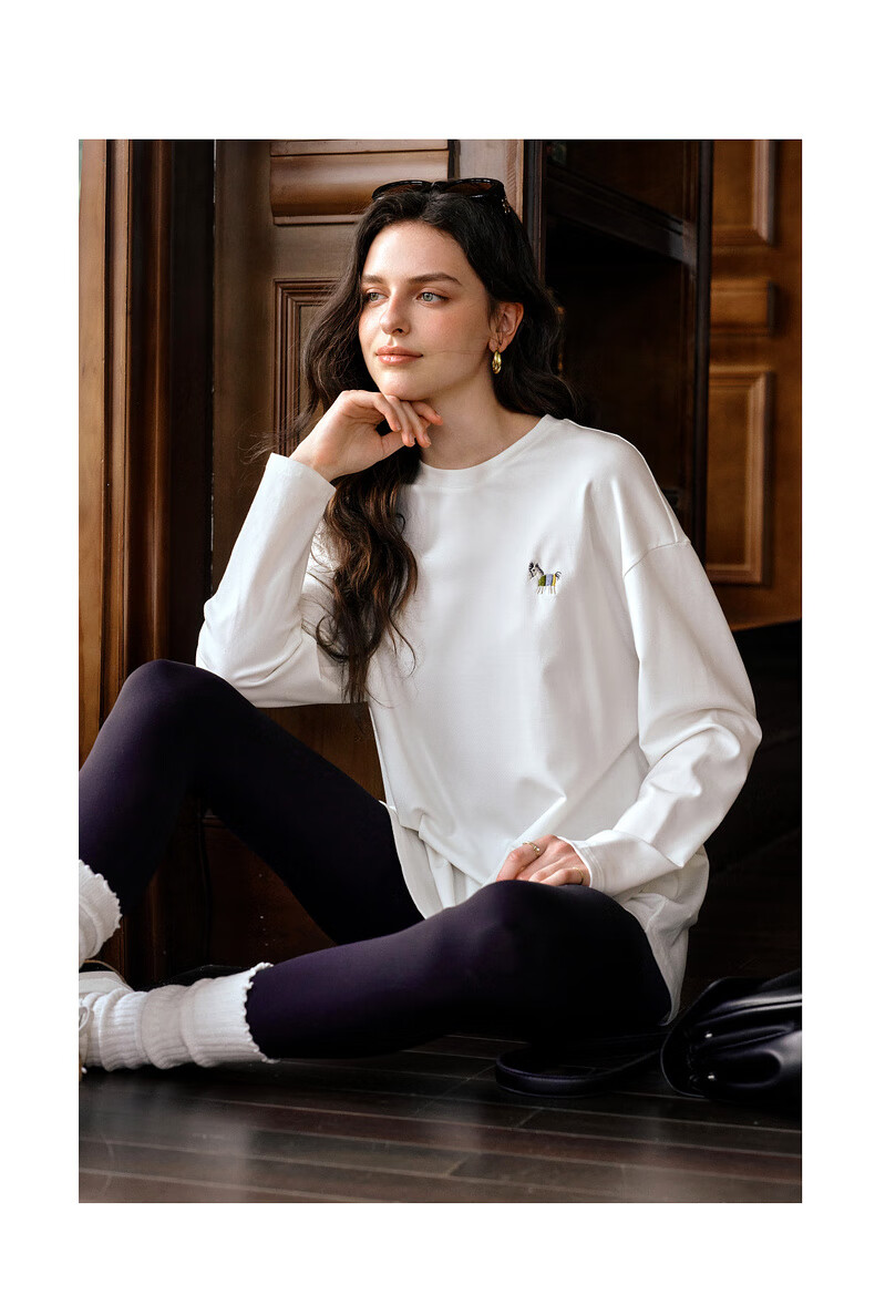 Olrain Casual Versatile Top for Women, Autumn New Loose Mid-Length Brushed Long-Sleeve T-Shirt, Black, Size S 3