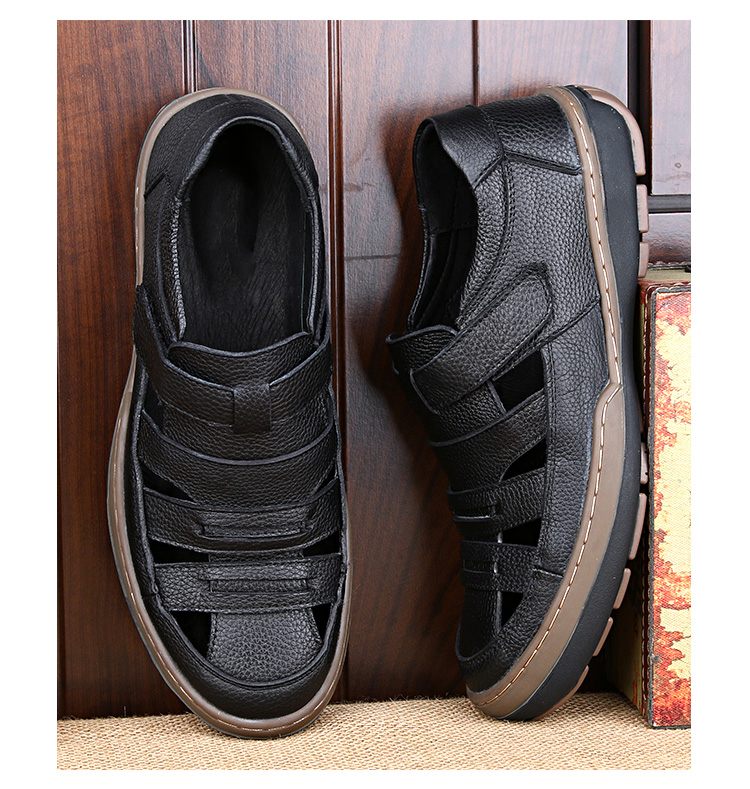 卡帕多其轻奢包头皮凉鞋男真皮牛筋底夏季透气头层牛皮软底中年男士