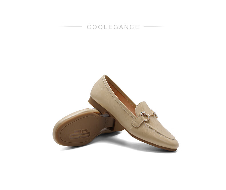 Belle Sheepskin English Style Loafers, Flat Leather Shoes for Women, Spring And Summer Small Leather Shoes, Retro Flats A7H1D, Apricot Color, Size 36 6