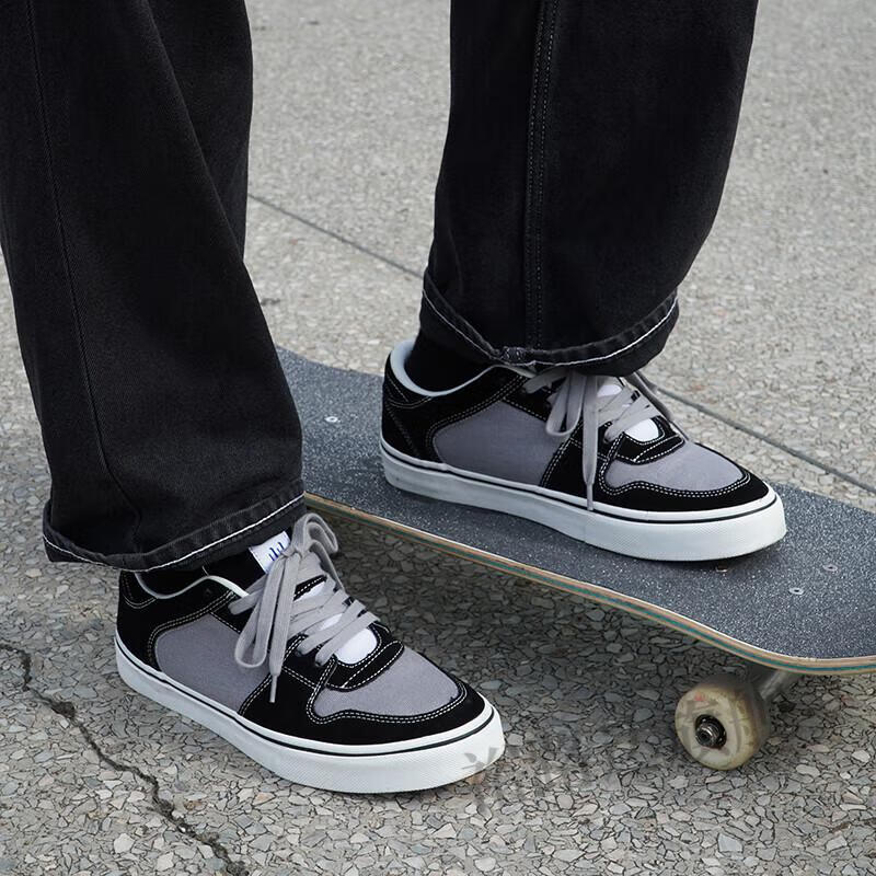 旗舰顽刻ollieskate黑灰帆布翻毛皮休闲透气耐磨系带低帮男女滑板鞋