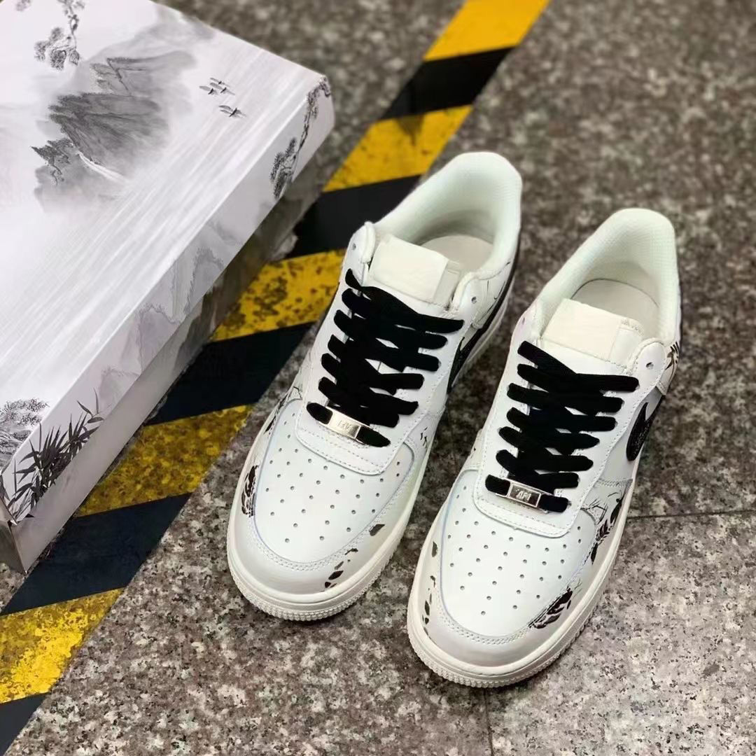纯原af1 remake水墨中国风空军一号黑白泼墨手绘板鞋男女运动鞋 纯原