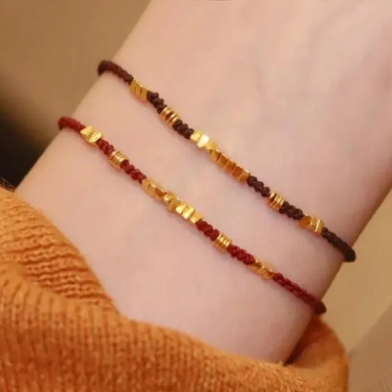 老凤凰黄金小碎金手链女士999足金真手工编织手绳本命年情人节礼物送