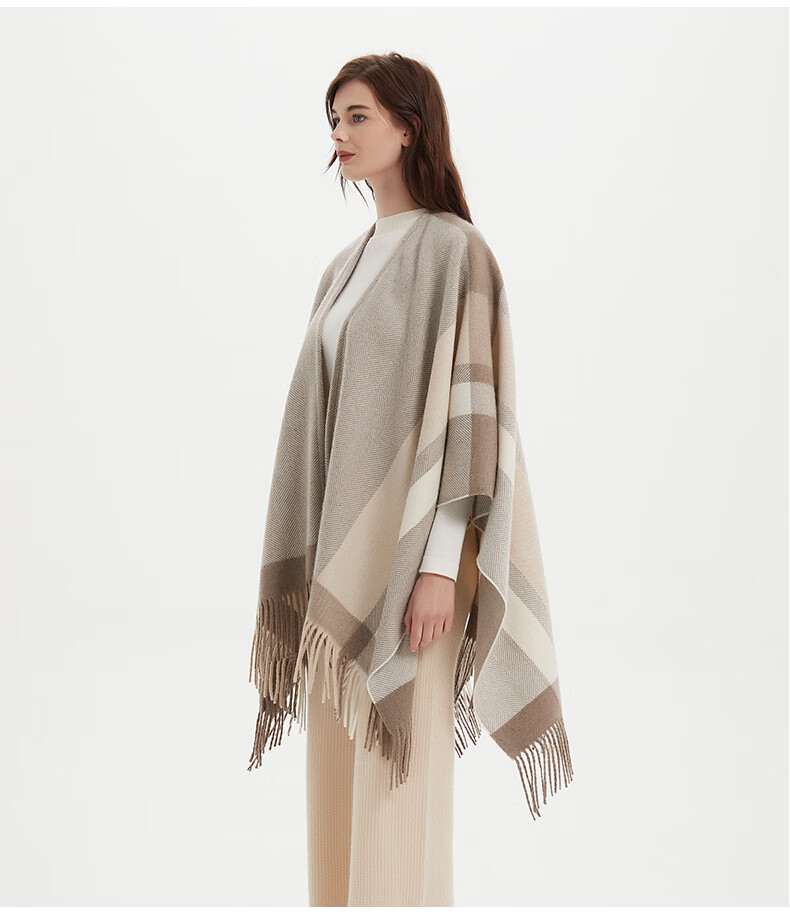 BOHOBOCO Pure Wool Herringbone Shawl Summer Air-Conditioned Room Nap Blanket Scarf Cape Dual-Use [Gift Box] Oatmeal Color 7